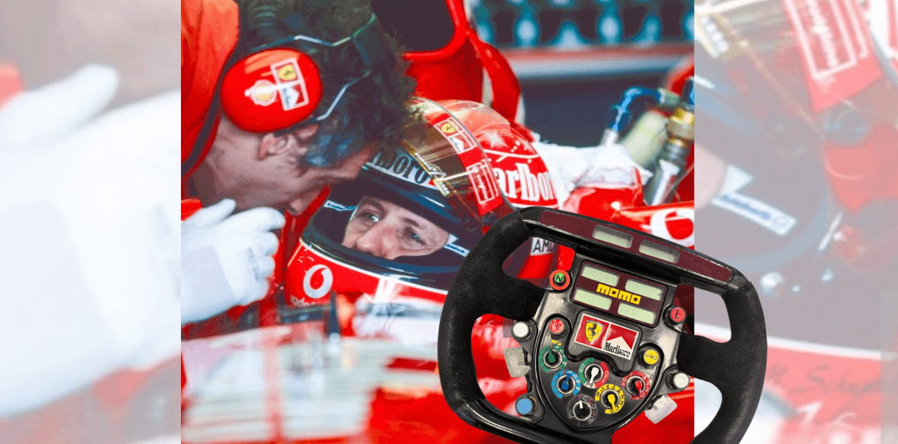 Michael Schumacher – Ferrari: Casco WC 2003 e Volante 1997